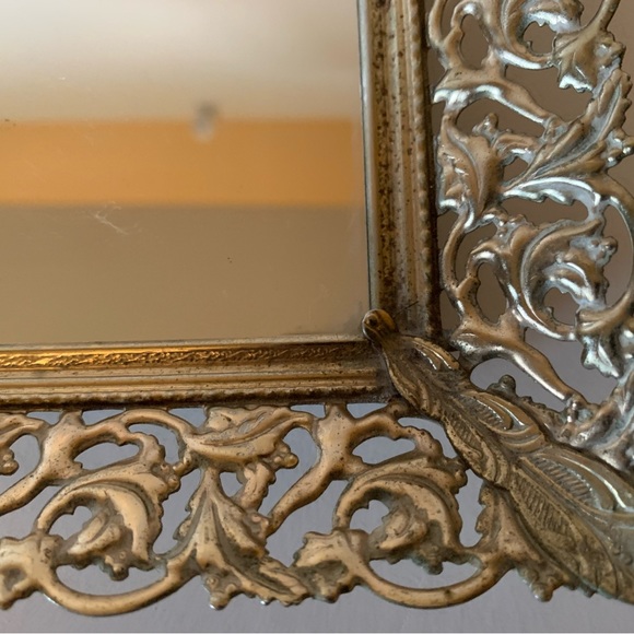 Vintage rectangular vanity mirror, dresser tray with feet 15” x 10” - Picture 4 of 7